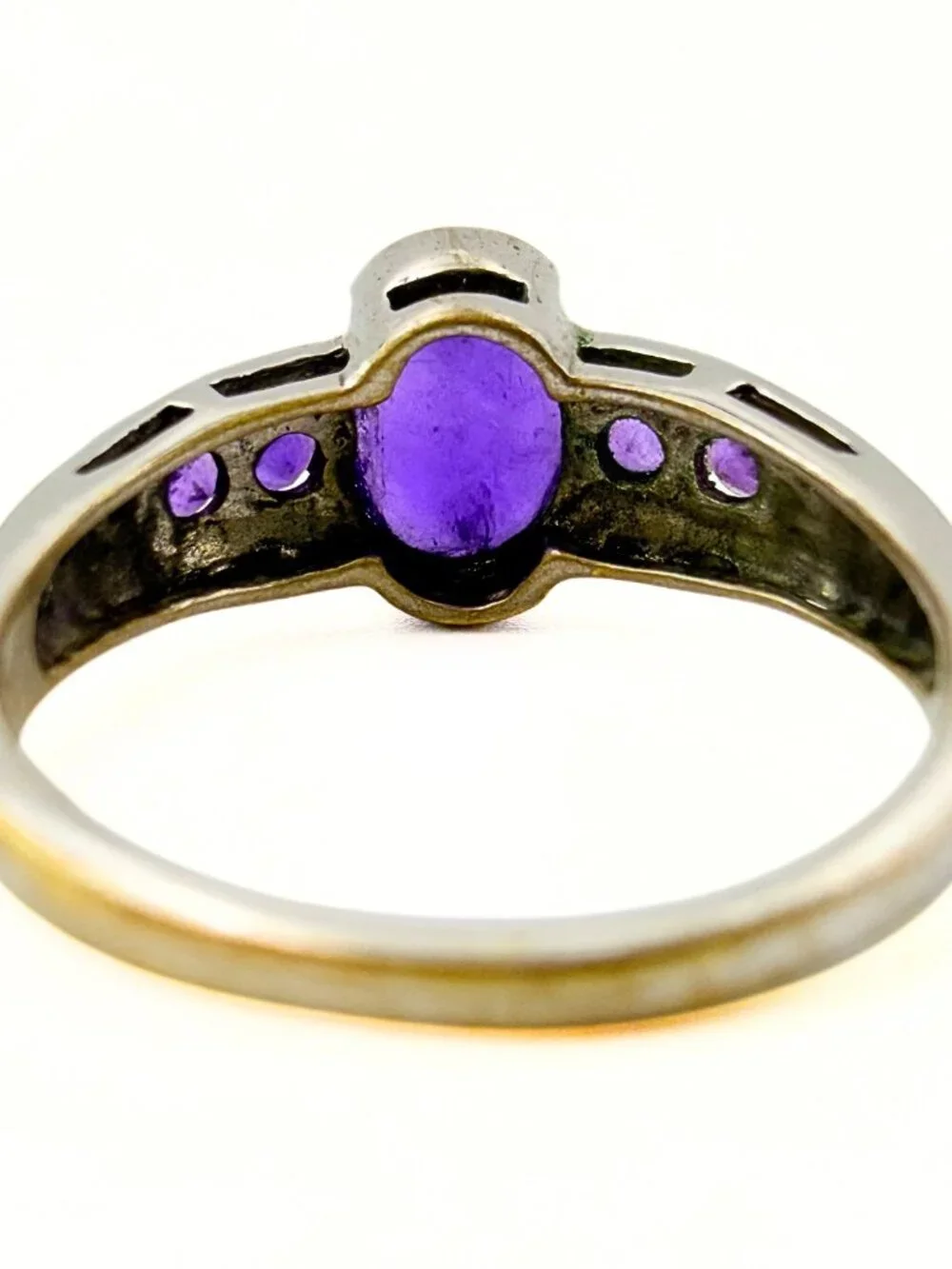 Gorgeous Karis Signed Silver Plate Amethyst Shadowbox Statement Ring Sz 9